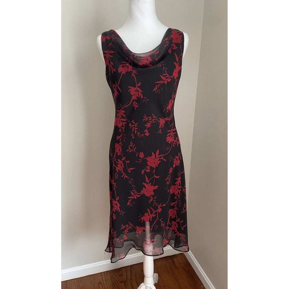Y2K Chiffon Floral Midi Dress‎ M/L 9/10 Alyn Paige Whimsigoth Fairy Grunge Black